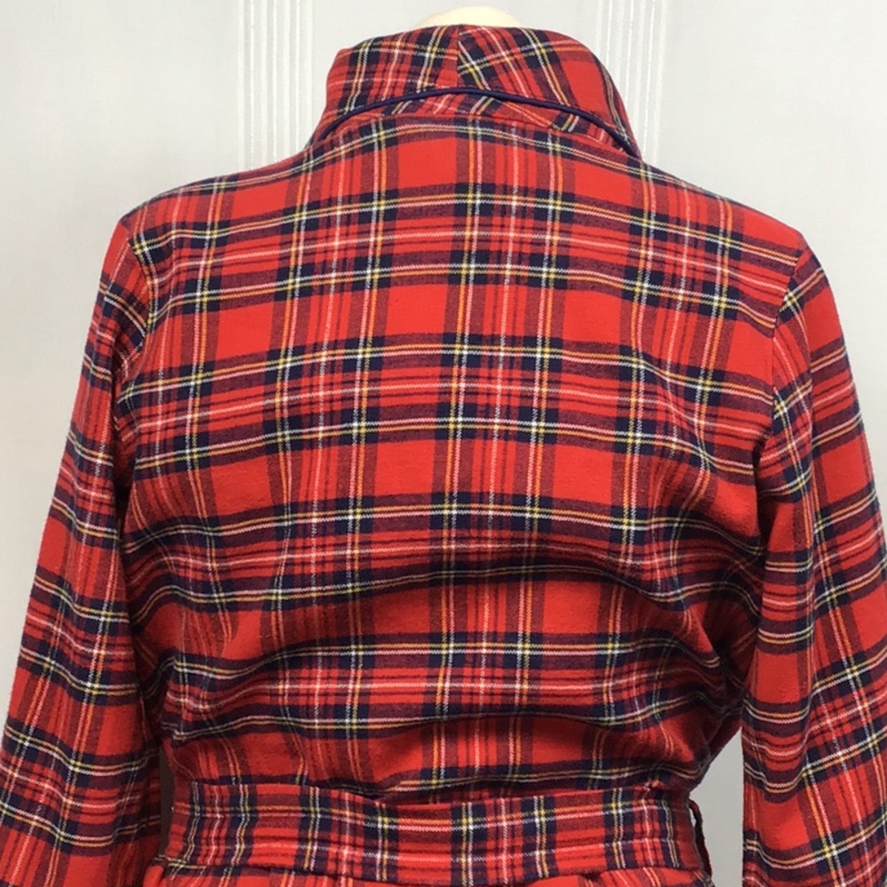 Vintage Red Plaid Tartan Blue Piping Self Tie Belt Front Pocket Flannel Maxi - Picture 14 of 15